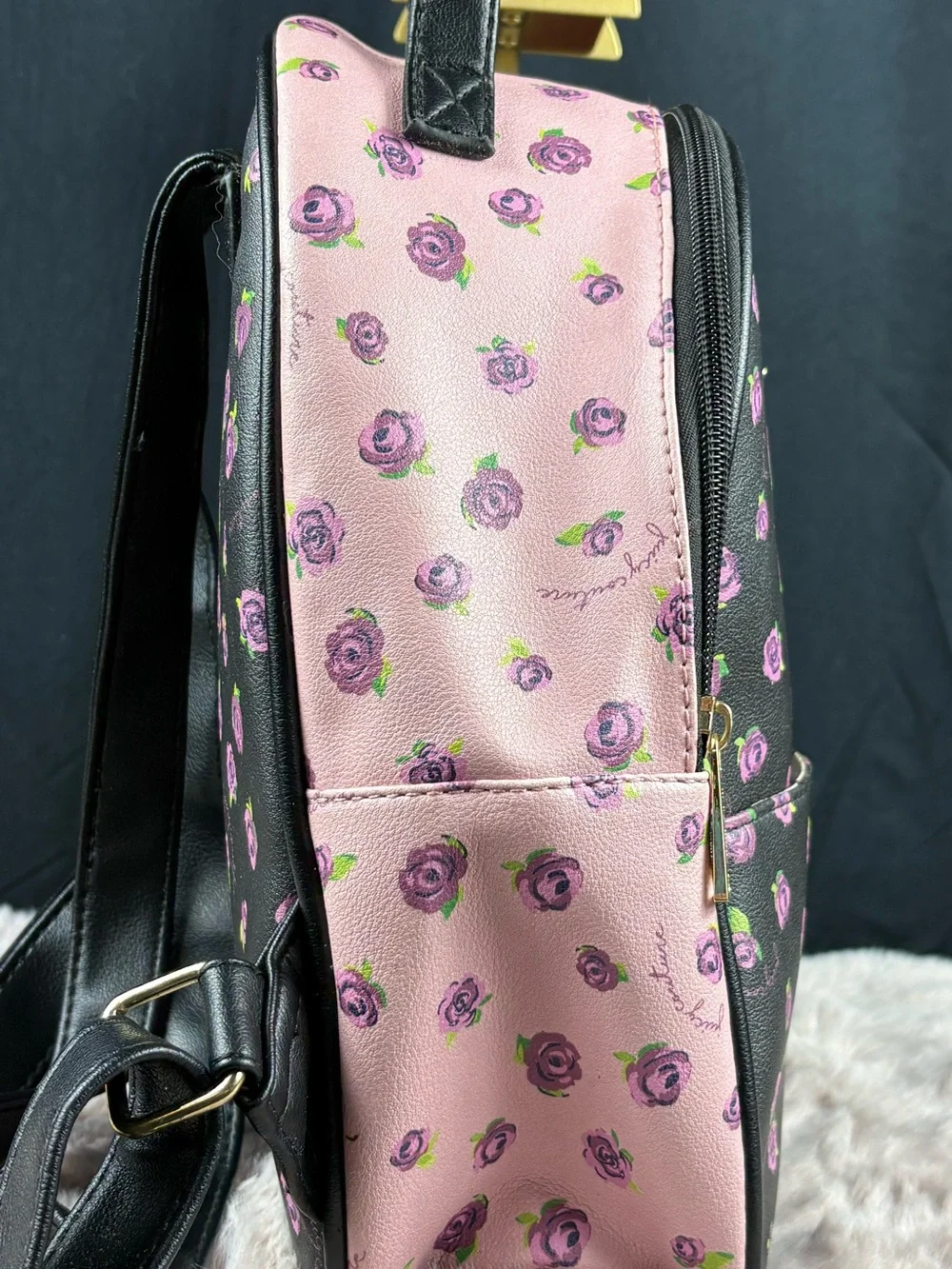 Juicy Couture Black Pink Rose Floral Mini Backpack